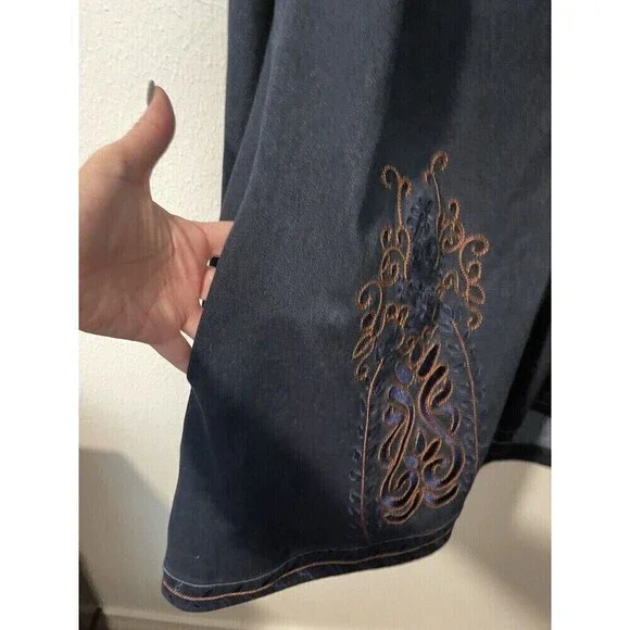 Soft Surroundings Stretch Denim Embroidery Tunic Jacket Sz PM Boho Button Front - Picture 5 of 11